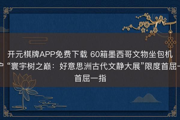 开元棋牌APP免费下载 60箱墨西哥文物坐包机到沪 “寰宇树之巅：好意思洲古代文静大展”限度首屈一指