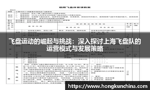 飞盘运动的崛起与挑战：深入探讨上海飞盘队的运营模式与发展策略